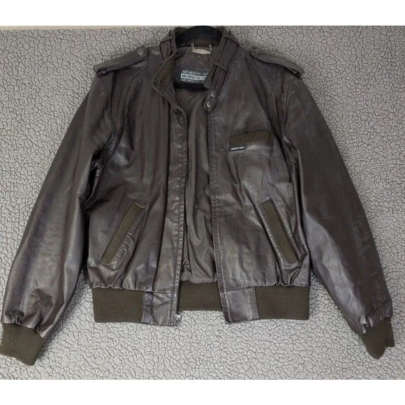 Vintage Members Only Leather Bomber Jacket Mens 42 Brown Brick Motorcycle Zip